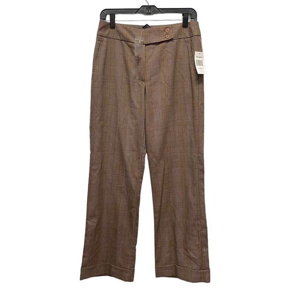 Ninety Women's Sz 4 Brown Fall Plaid Houndstooth Straight Leg Trousers Pants - Picture 1 of 16